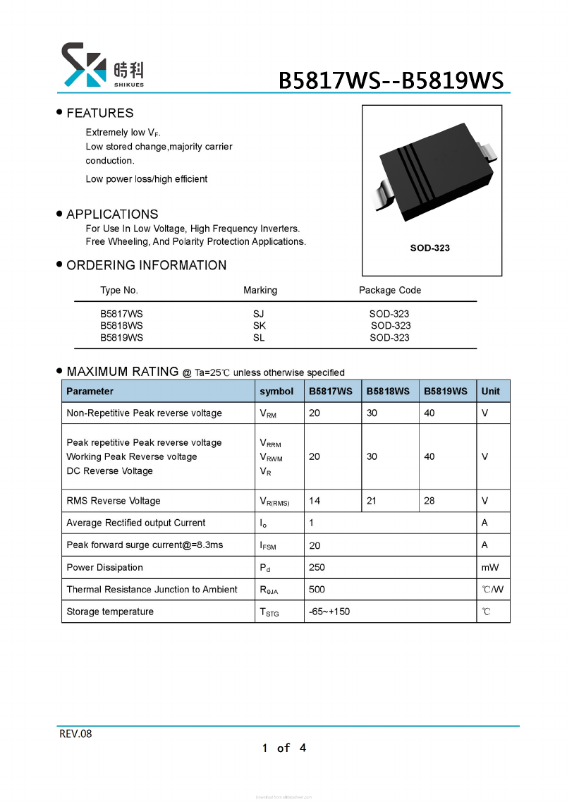 B5817WS Datasheet PDF SHIKE Electronics