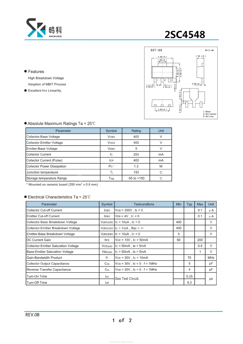 2SC4548 Datasheet PDF SHIKE Electronics