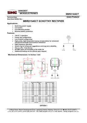 MBRD1545CT Datasheet PDF Sangdest Microelectronic (Nanjing) Co., Ltd