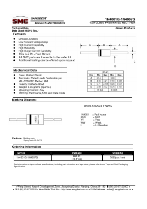 1N4001G Datasheet PDF Sangdest Microelectronic (Nanjing) Co., Ltd