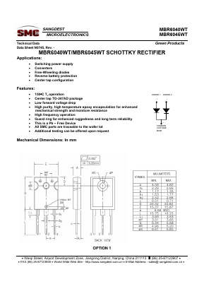 MBR6040WT Datasheet PDF Sangdest Microelectronic (Nanjing) Co., Ltd