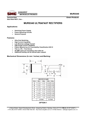 MURS340 Datasheet PDF Sangdest Microelectronic (Nanjing) Co., Ltd