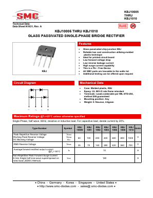KBJ10005 Datasheet PDF SMC Diode Solutions Co. LTD