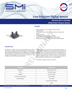SM7331-BCE-T-010-000 Datasheet PDF Silicon Microstructures, Inc.