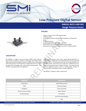 SM6231-BCE-T-005-001 Datasheet PDF Silicon Microstructures, Inc.