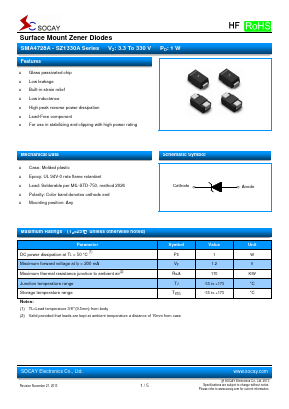 SMA4731A Datasheet PDF Socay Electornics Co., Ltd.