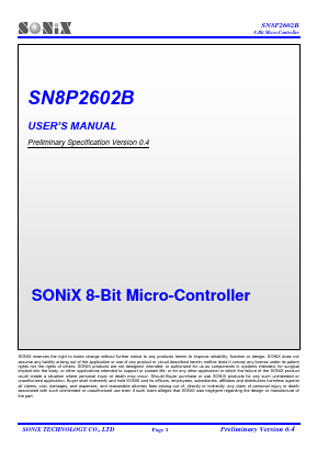 SN8P2602BX Datasheet PDF Sonix Technology Co., Ltd