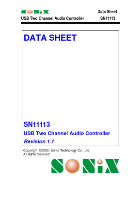 SN11113 Datasheet PDF Sonix Technology Co., Ltd