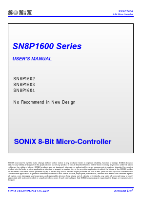 SN8P1603K Datasheet PDF Sonix Technology Co., Ltd
