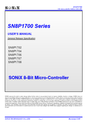 SN8P1707A Datasheet PDF Sonix Technology Co., Ltd