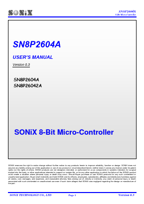 SN8P2604AWB Datasheet PDF Sonix Technology Co., Ltd