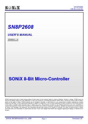 SN8P2608HB Datasheet PDF Sonix Technology Co., Ltd