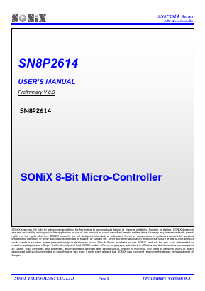 SN8P2614X Datasheet PDF Sonix Technology Co., Ltd
