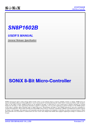 SN8P1602B Datasheet PDF Sonix Technology Co., Ltd