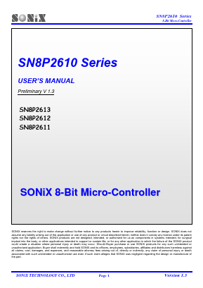 SN8P2612WG Datasheet PDF Sonix Technology Co., Ltd