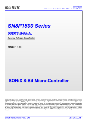 SN8P1808 Datasheet PDF Sonix Technology Co., Ltd