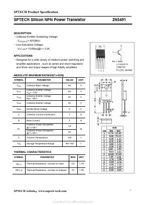 2N5491 Datasheet PDF Shenzhen SPTECH Microelectronics Co., Ltd.