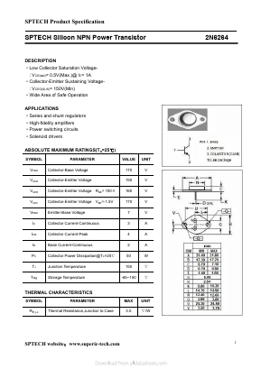 2N6264 Datasheet PDF Shenzhen SPTECH Microelectronics Co., Ltd.