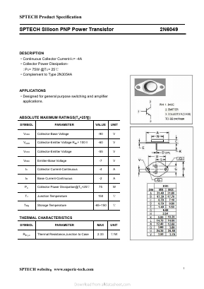 2N6049 Datasheet PDF Shenzhen SPTECH Microelectronics Co., Ltd.