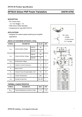 2N3791 Datasheet PDF Shenzhen SPTECH Microelectronics Co., Ltd.
