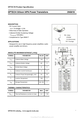 2N5618 Datasheet PDF Shenzhen SPTECH Microelectronics Co., Ltd.