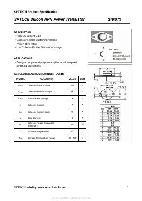 2N6079 Datasheet PDF Shenzhen SPTECH Microelectronics Co., Ltd.