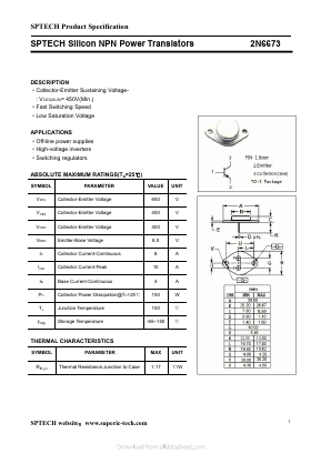 2N6673 Datasheet PDF Shenzhen SPTECH Microelectronics Co., Ltd.