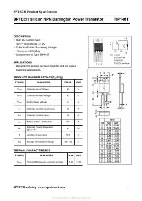 TIP140T Datasheet PDF Shenzhen SPTECH Microelectronics Co., Ltd.