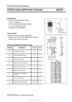2SD525 Datasheet PDF Shenzhen SPTECH Microelectronics Co., Ltd.