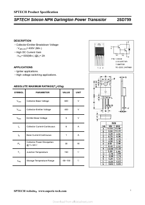 D799 Datasheet PDF Shenzhen SPTECH Microelectronics Co., Ltd.