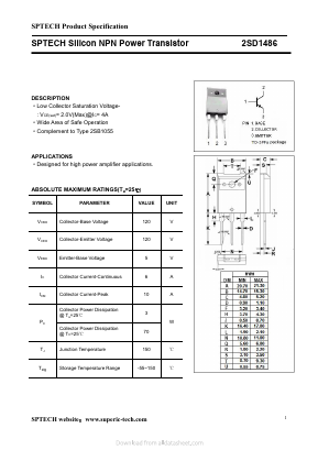 2SD1486 Datasheet PDF Shenzhen SPTECH Microelectronics Co., Ltd.