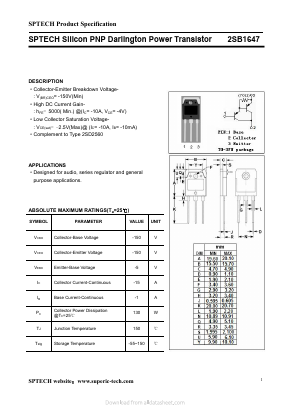 2SB1647 Datasheet PDF Shenzhen SPTECH Microelectronics Co., Ltd.