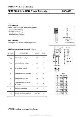 2SC3063 Datasheet PDF Shenzhen SPTECH Microelectronics Co., Ltd.