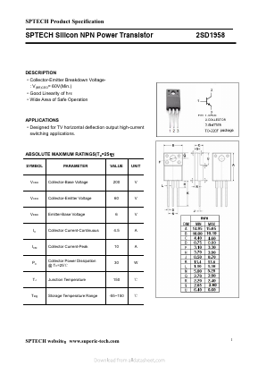 2SD1958 Datasheet PDF Shenzhen SPTECH Microelectronics Co., Ltd.