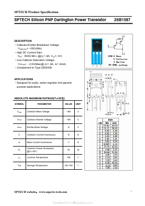 2SB1587 Datasheet PDF Shenzhen SPTECH Microelectronics Co., Ltd.