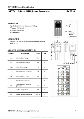 C3833 Datasheet PDF Shenzhen SPTECH Microelectronics Co., Ltd.