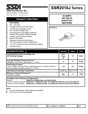 SSR2010JUB Datasheet PDF Solid State Devices, Inc.