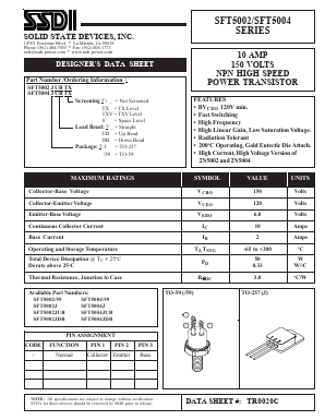 SFT5002JS Datasheet PDF Solid State Devices, Inc.