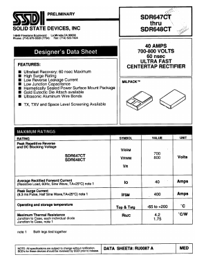 SDR648CT Datasheet PDF Solid State Devices, Inc.