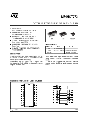 M74HCT273TTR Datasheet PDF STMicroelectronics