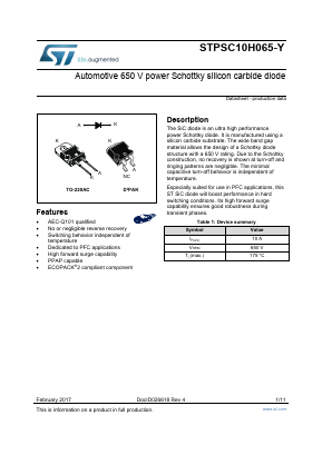 STPSC10H065-Y Datasheet PDF STMicroelectronics