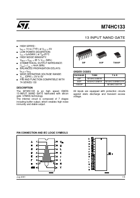 M74HC133TTR Datasheet PDF STMicroelectronics