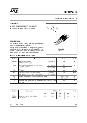 BTB24-700B Datasheet PDF STMicroelectronics