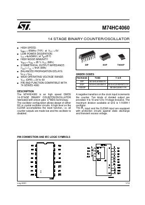 M74HC4060 Datasheet PDF STMicroelectronics