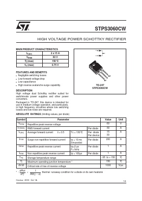 STPS3060CW Datasheet PDF STMicroelectronics