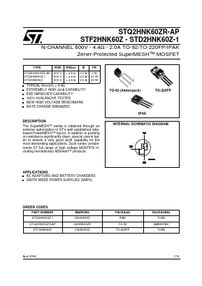 D2HNK60Z Datasheet PDF STMicroelectronics