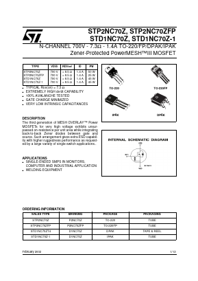 STD1NC70Z-1 Datasheet PDF STMicroelectronics