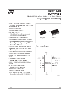 M29F100BB45N1 Datasheet PDF STMicroelectronics