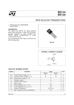 BD139 Datasheet PDF STMicroelectronics
