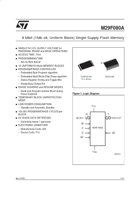 M29F080A-90M6T Datasheet PDF STMicroelectronics